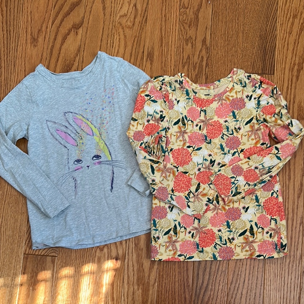 2 Tea Collection Kids Long Sleeve Bunny and Floral Tops for Easter